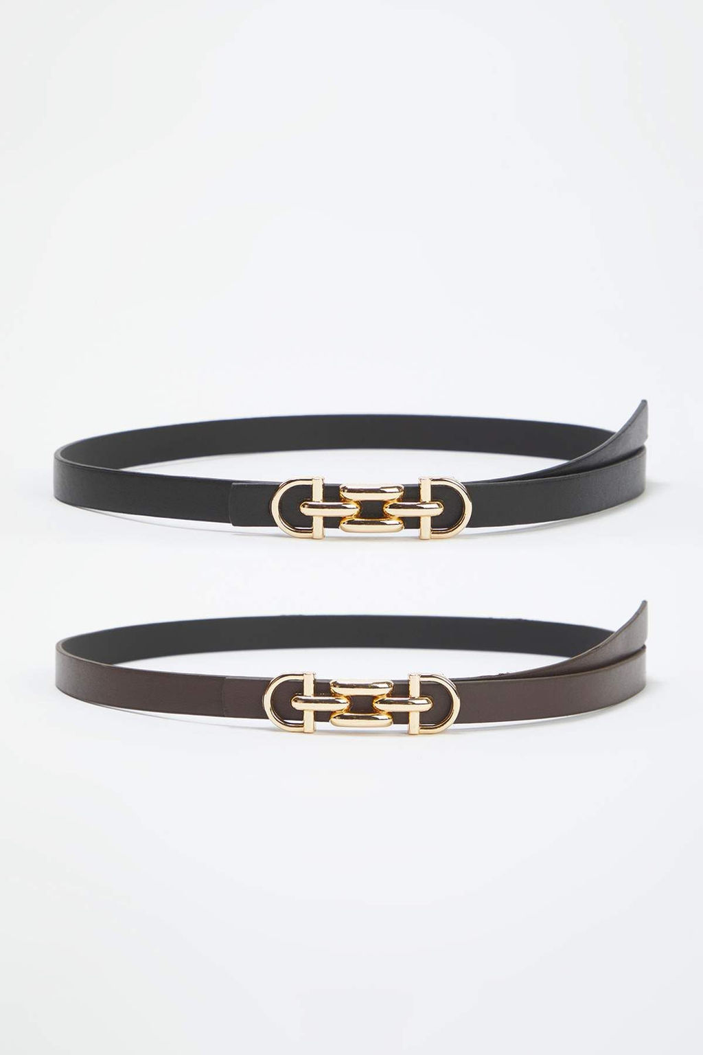 Siyah-Kahverengi 2li Paket Deri Gorunumlu Kemer TWOAW26KE00005