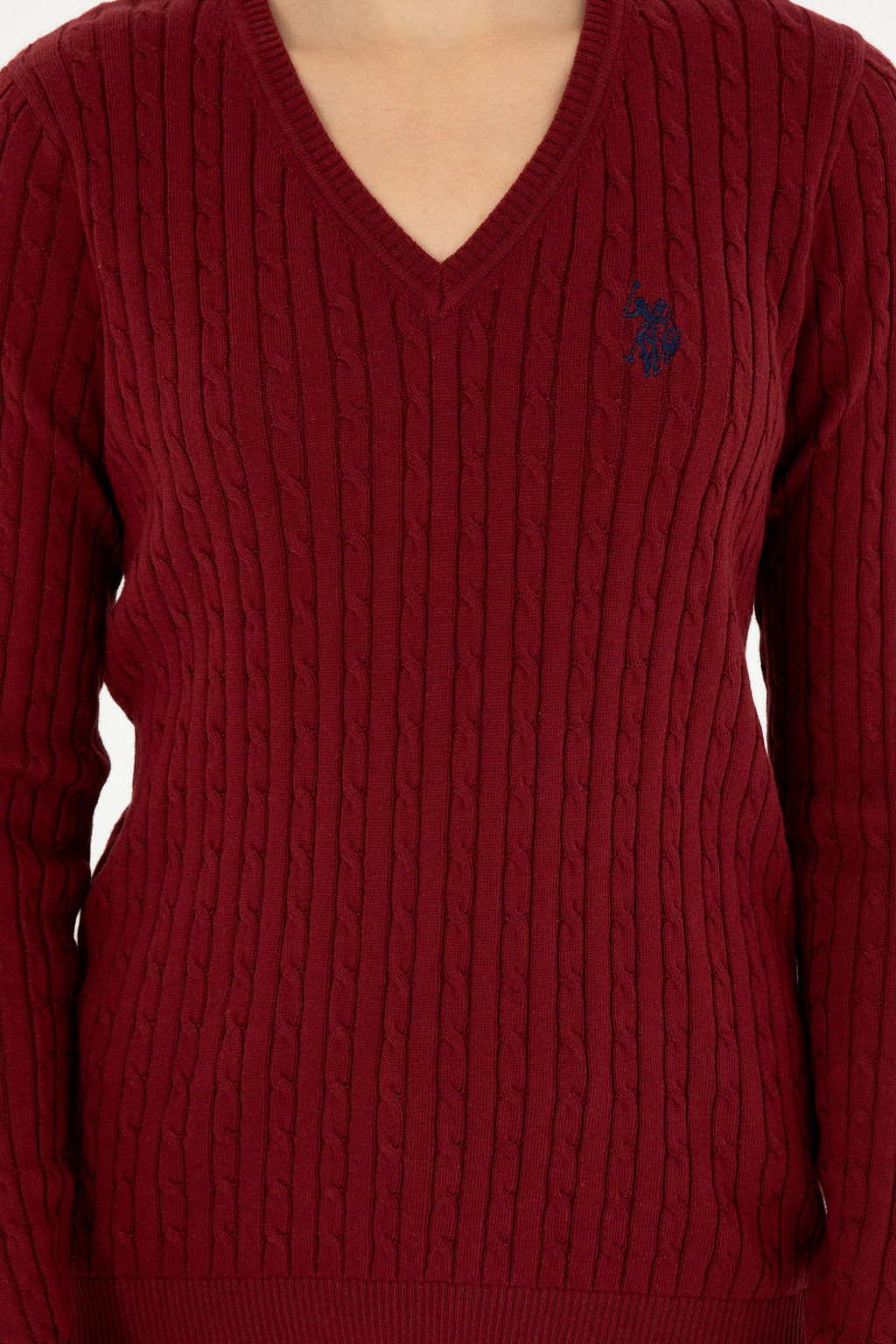 Женский бордовый базовый свитер с v-образным вырезом Неожиданная скидка в корзине - U.s. polo assn фото 6