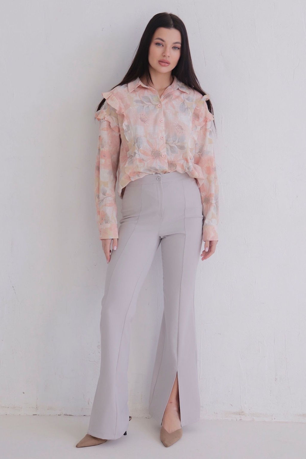 Брюки светло-серые с разрезами - Martichelli фото 2