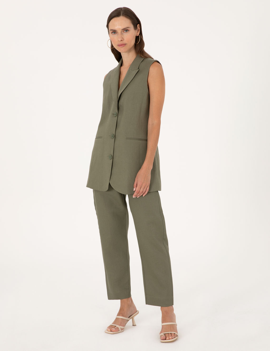 Haki Carrot Fit Keten Pantolon