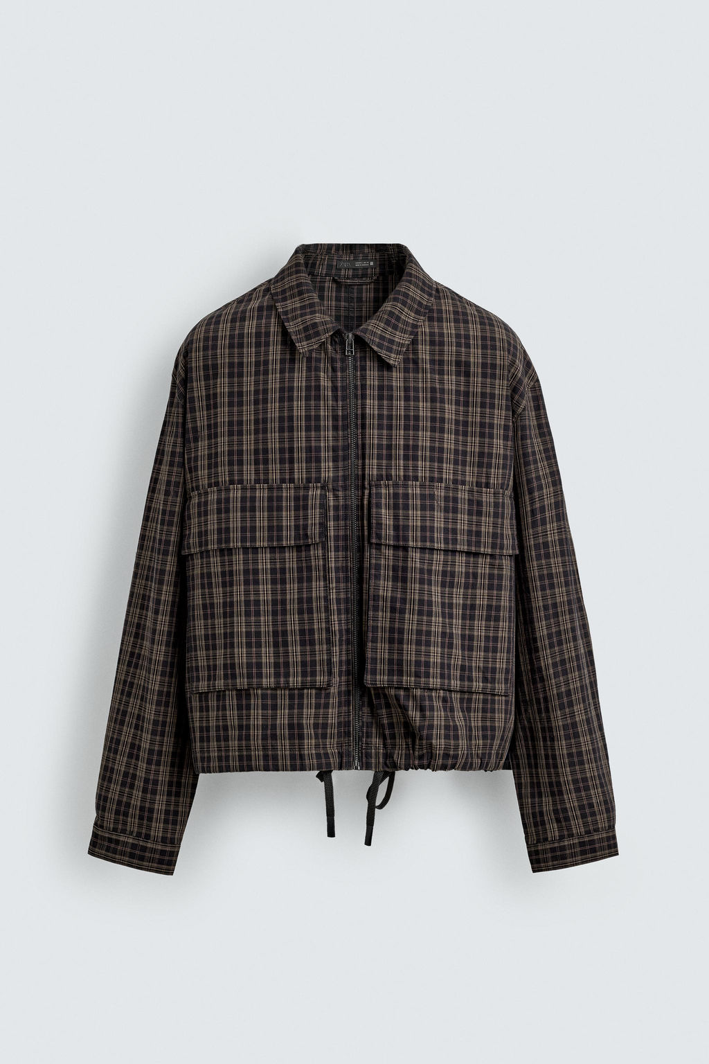 CAZADORA CROPPED FIT CUADROS / Negro / Marr?n