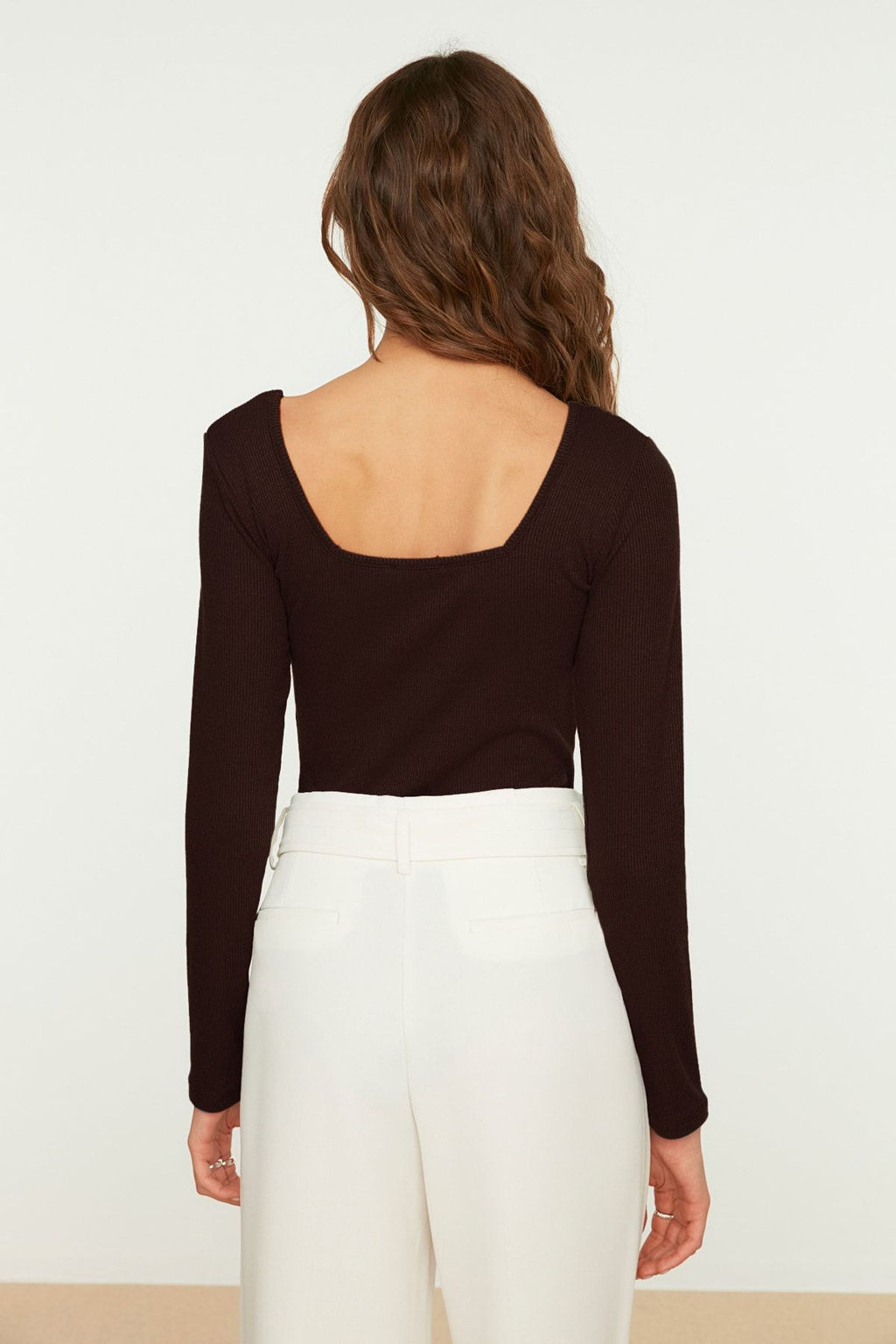 TRENDYOLMILLA Siyah Kare Yaka Uzun Kollu Fitilli Esnek C?tc?tl? Orme Body TWOAW21BD0022  фото 13