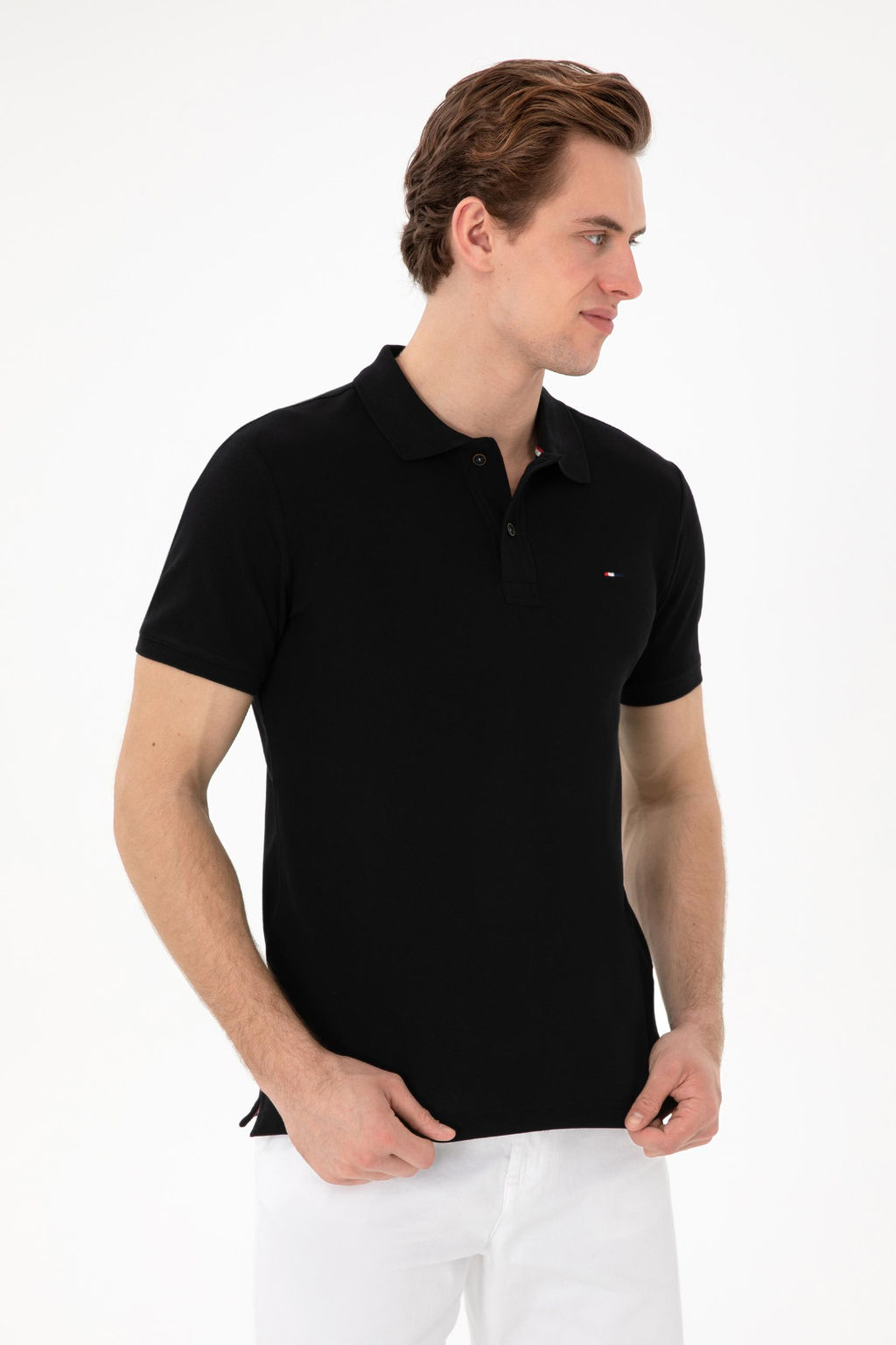 Футболка-поло Slim Fit черная из хлопка