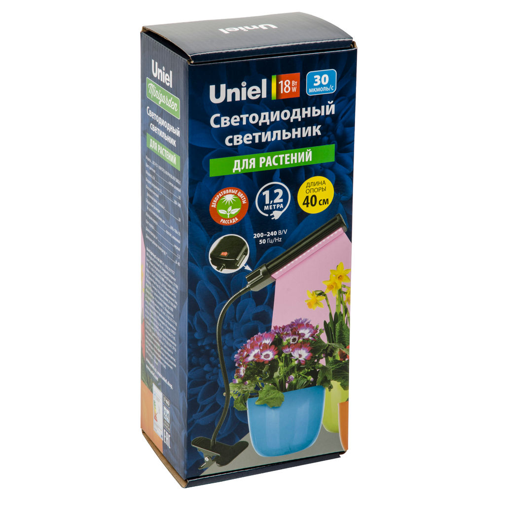 ULT-P31-18W/SPLE/40 IP40 BLACK SINGLE Светильник для растений светодиодный, на прищепке. Спектр для фотосинтеза. TM Uniel