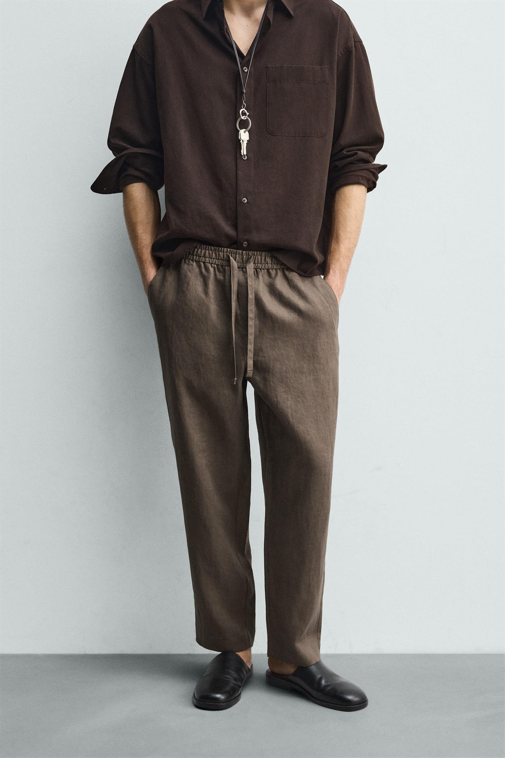 PANTAL?N RELAXED FIT 100% LINO / Marr?n / Topo - Zara фото 2