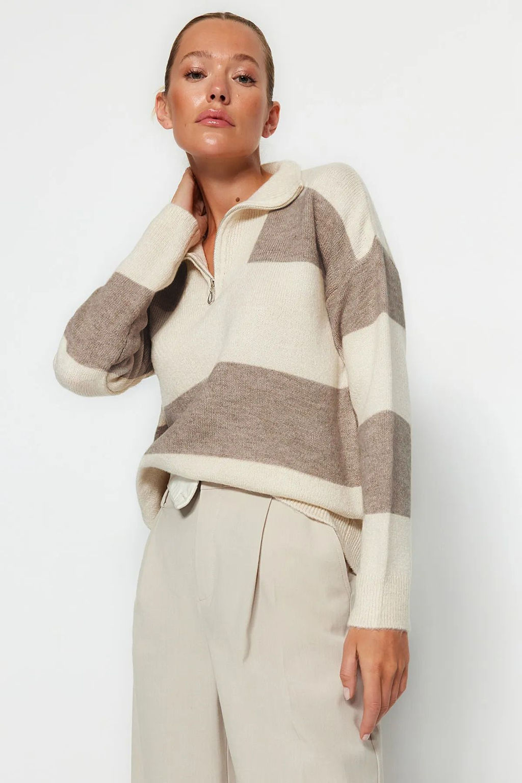 Tas Genis Kal?p Yumusak Dokulu Fermuarl? Triko Kazak TWOAW22KZ0424 - Trendyolmilla фото 15