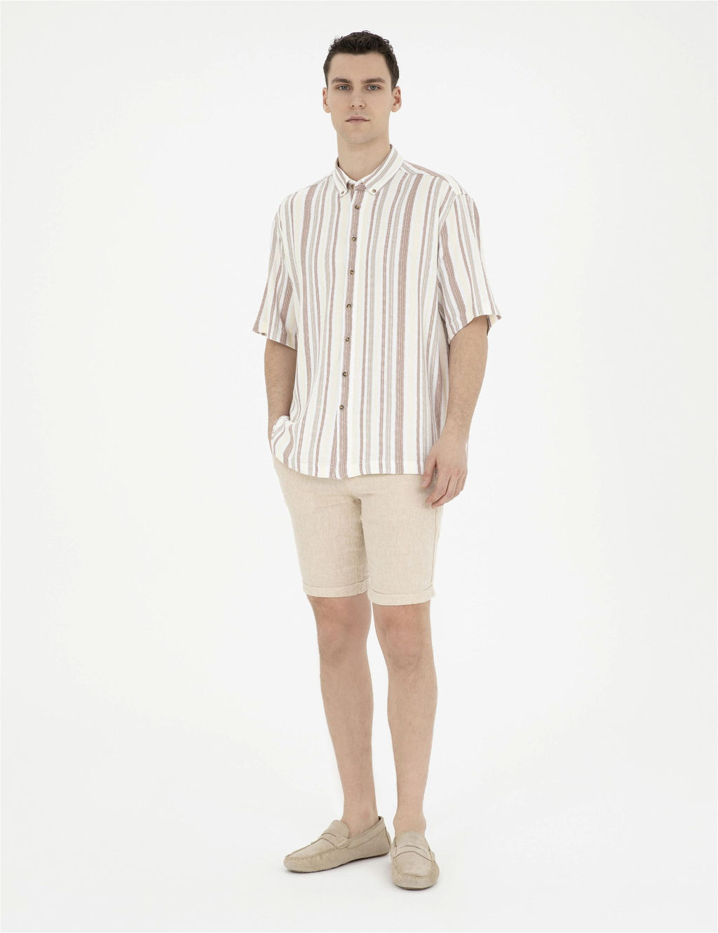 Kahverengi Slim Fit Keten Kar___ml_ Dokuma _ort