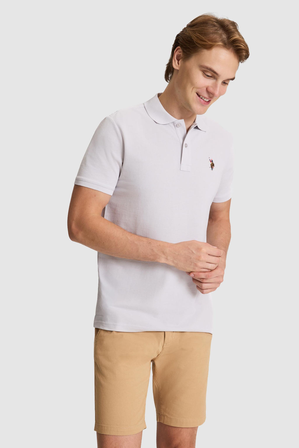 Erkek A__k Gri Regular Fit Polo Yaka Basic Ti__rt