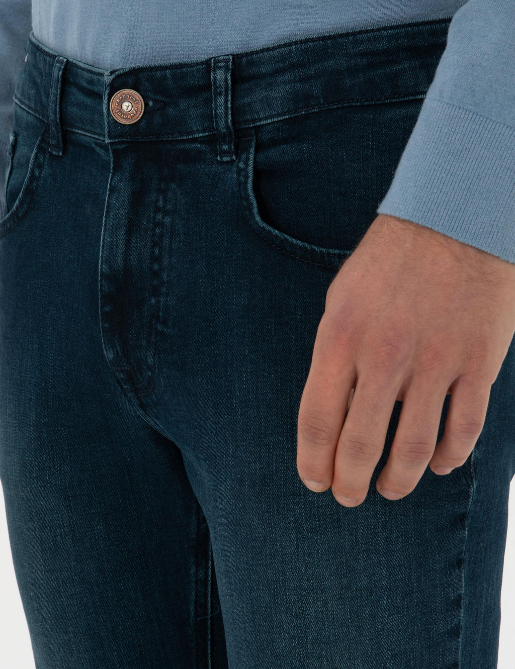 Petrol Slim Fit Pamuk Kar___ml_ Jean Pantolon