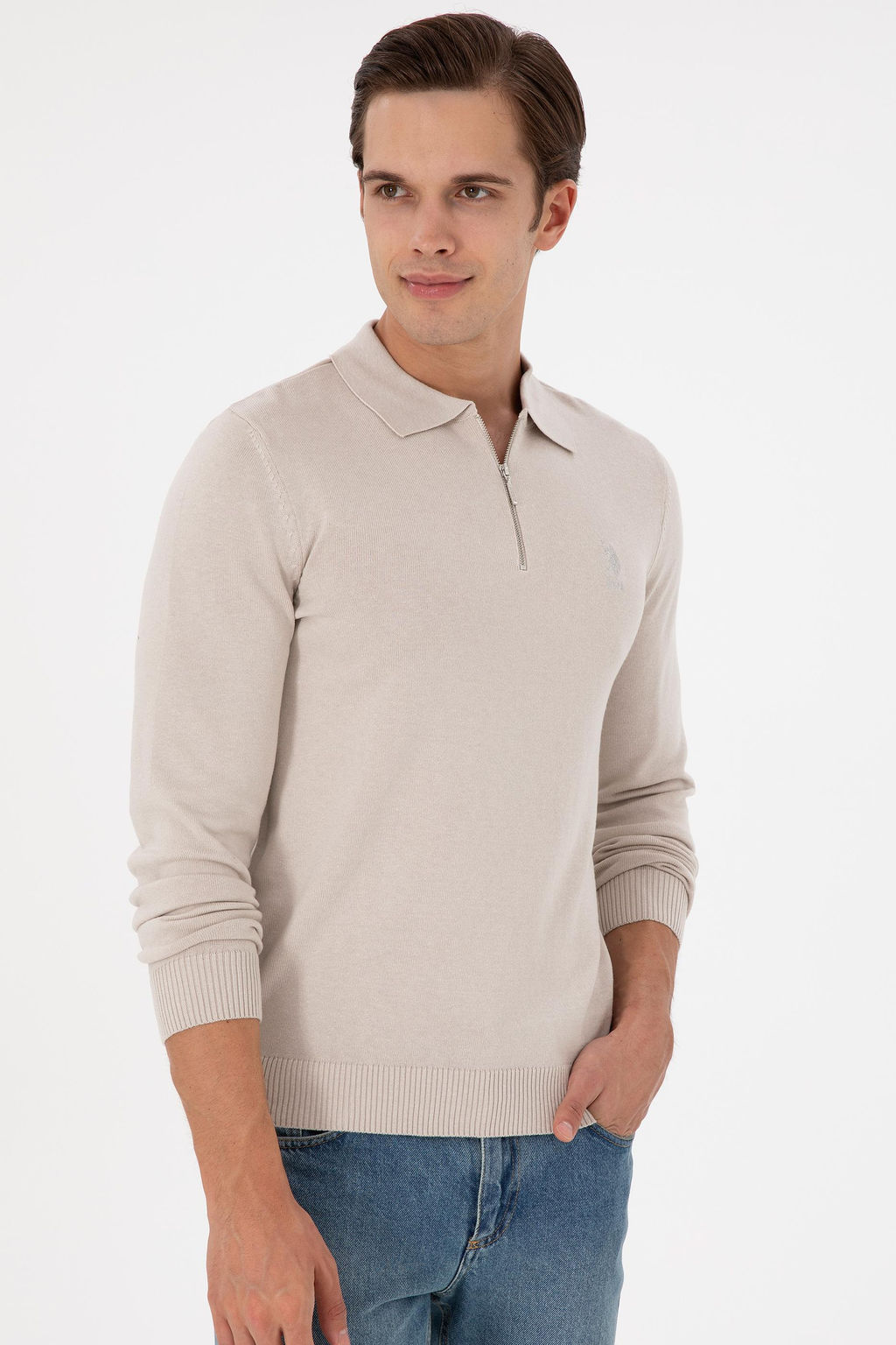 Erkek Slim Fit Yar_m Fermuarl_ Ta_ Melanj Basic Kazak - U.s. polo assn фото 3