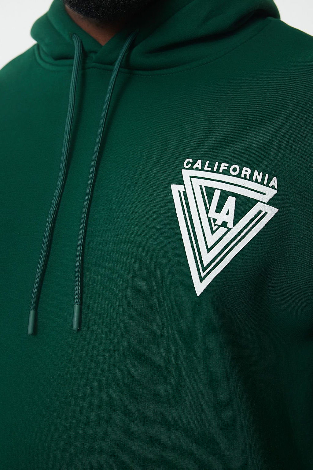 Zumrut Yesili Buyuk Beden Kapusonlu Oversize/Genis Kesim Ici Polar Bask?l? Sweatshirt TMNAW24AO00026