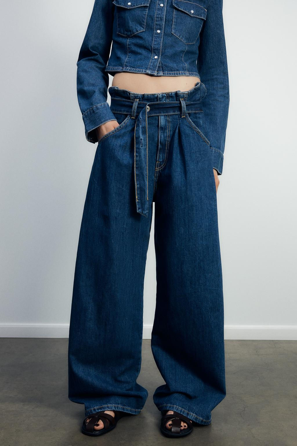 TRF HIGH-WAIST PAPERBAG BELTED JEANS - Zara фото 3