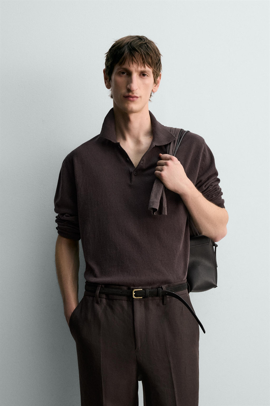 POLO PUNTO ALGOD?N - LINO LIMITED EDITION / Chocolate - Zara фото 2