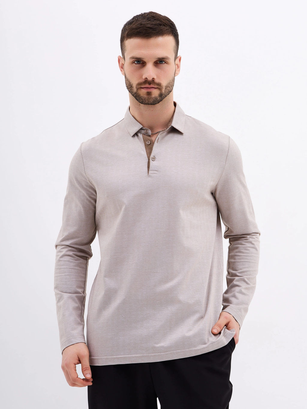 Джемпер мужской с воротником поло GREG G155-TD1246-LT0414-2 (бежевый)  фото 5