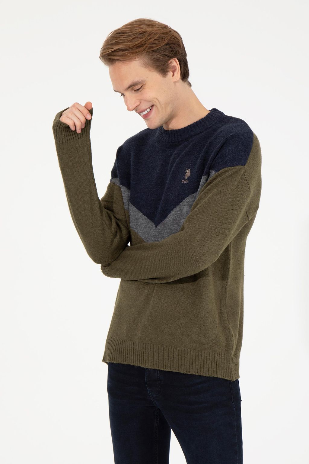 U. S. Polo Assn Мужской вязаный свитер кокосового цвета с круглым вырезом - U.s. polo assn фото 2