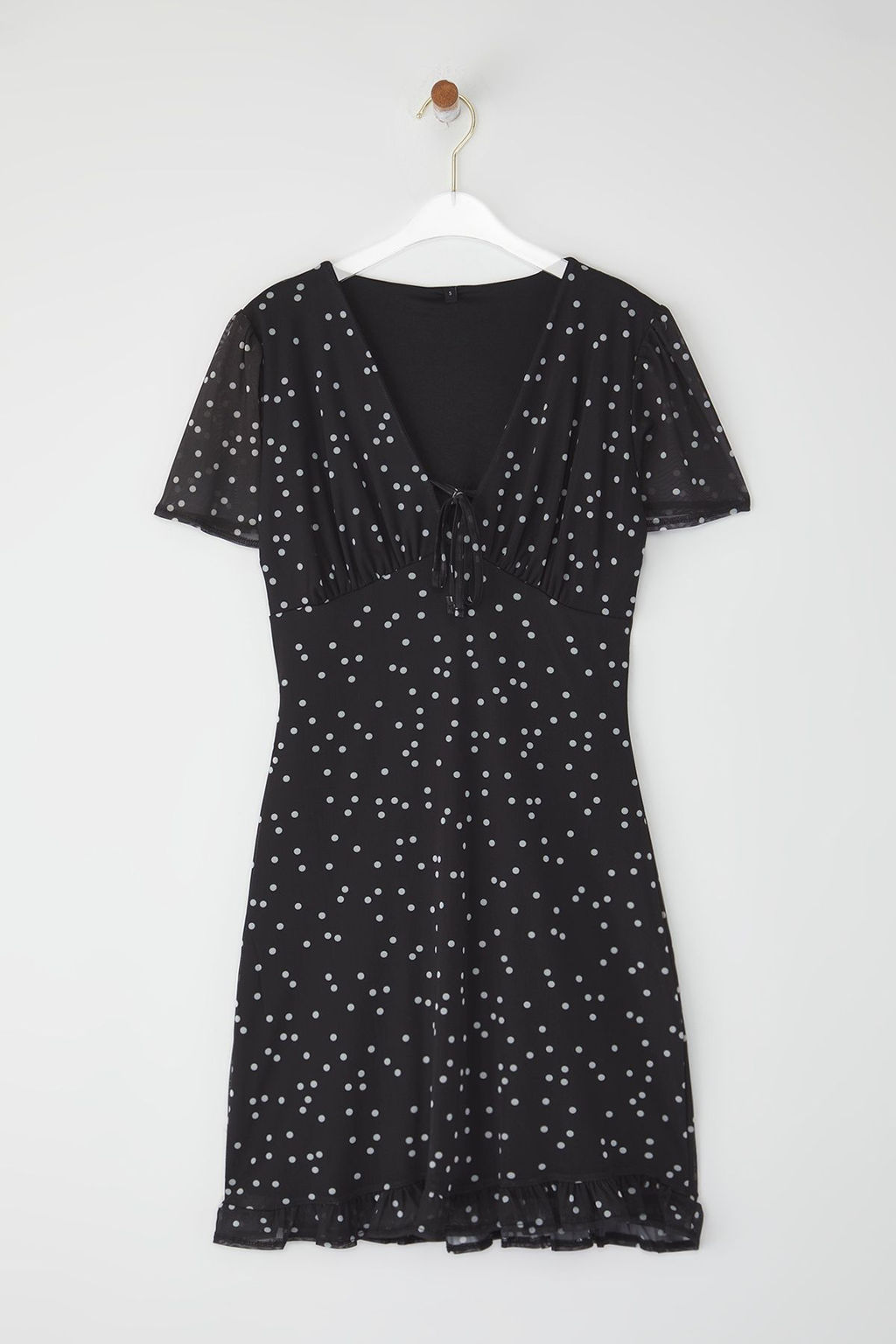 TRENDYOLMILLA Siyah Puantiyeli Midi Tul Fitted/Vucuda Oturan Baglama Detayl? Orme Elbise TWOSS25EL00243 фото 6