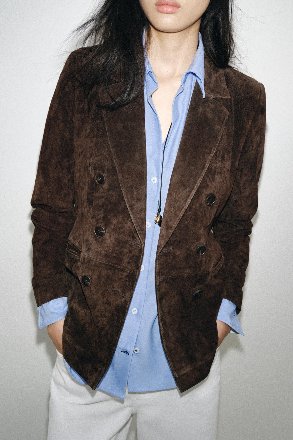 DOUBLE-BREASTED 100% LEATHER SUEDE BLAZER - Zara фото 2