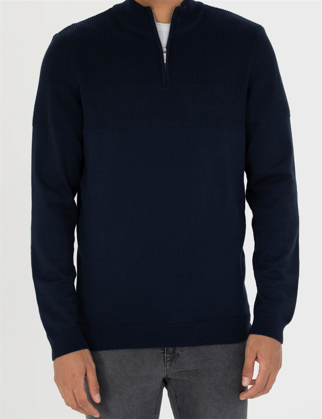 Lacivert Slim Fit Fermuarl_ Dik Yaka Triko Kazak - Pierre cardin фото 6