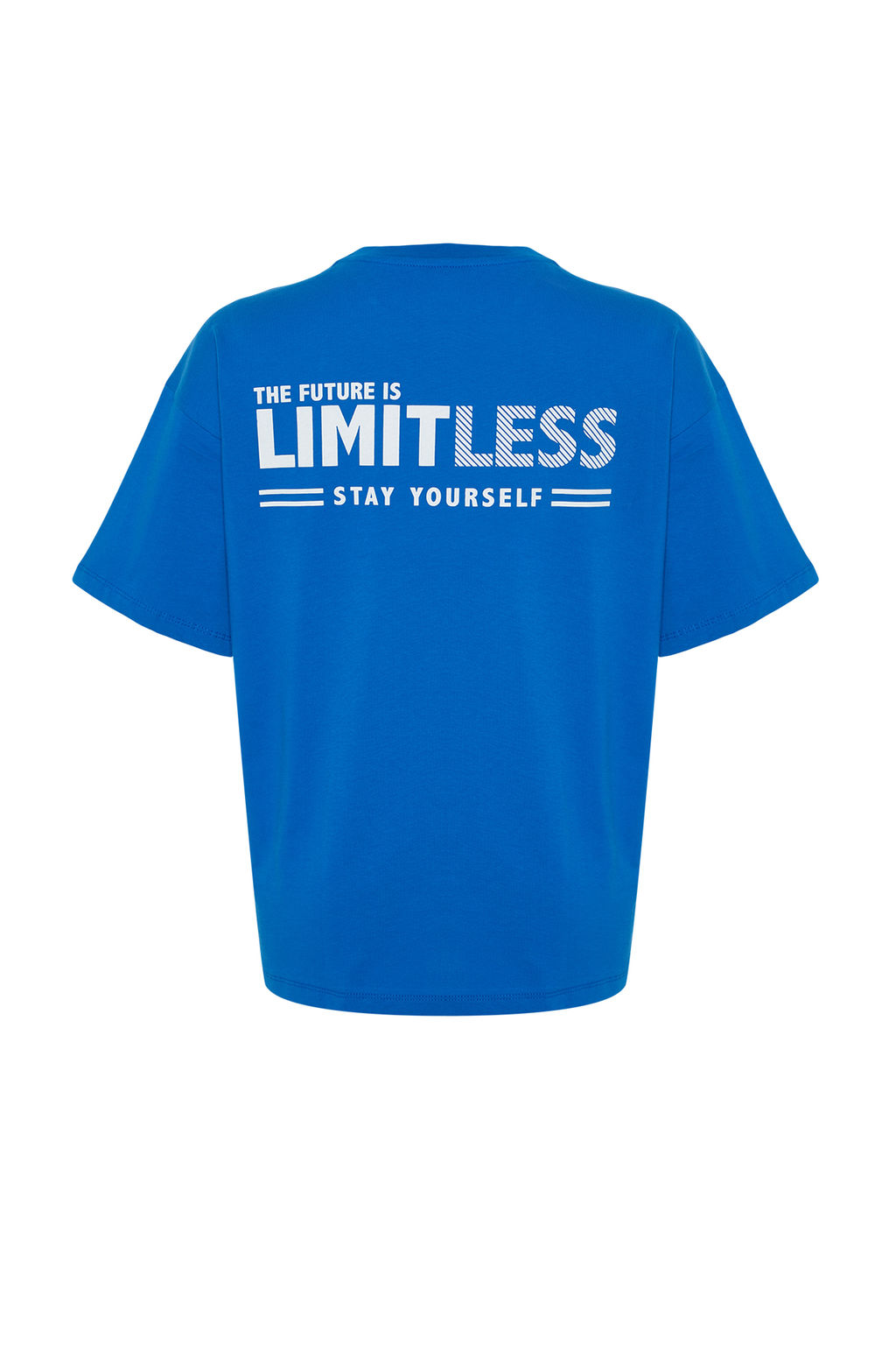 TRENDYOLMILLA Saks %100 Pamuk S?rt ve On Slogan Bask?l? Oversize/Genis Kesim Orme T-Shirt TWOSS24TS00186 фото 8