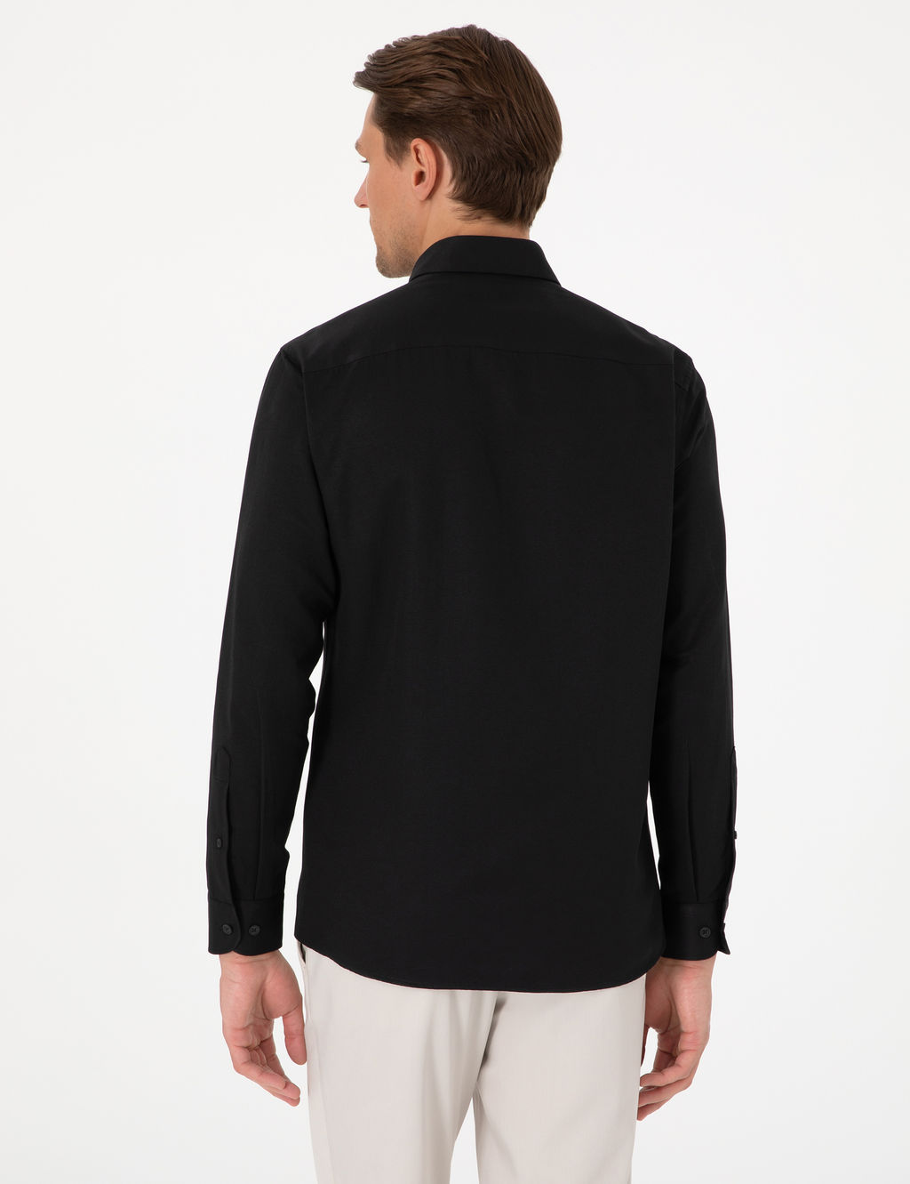Siyah Oxford Slim Fit Kolay _t_lenebilir G_mlek