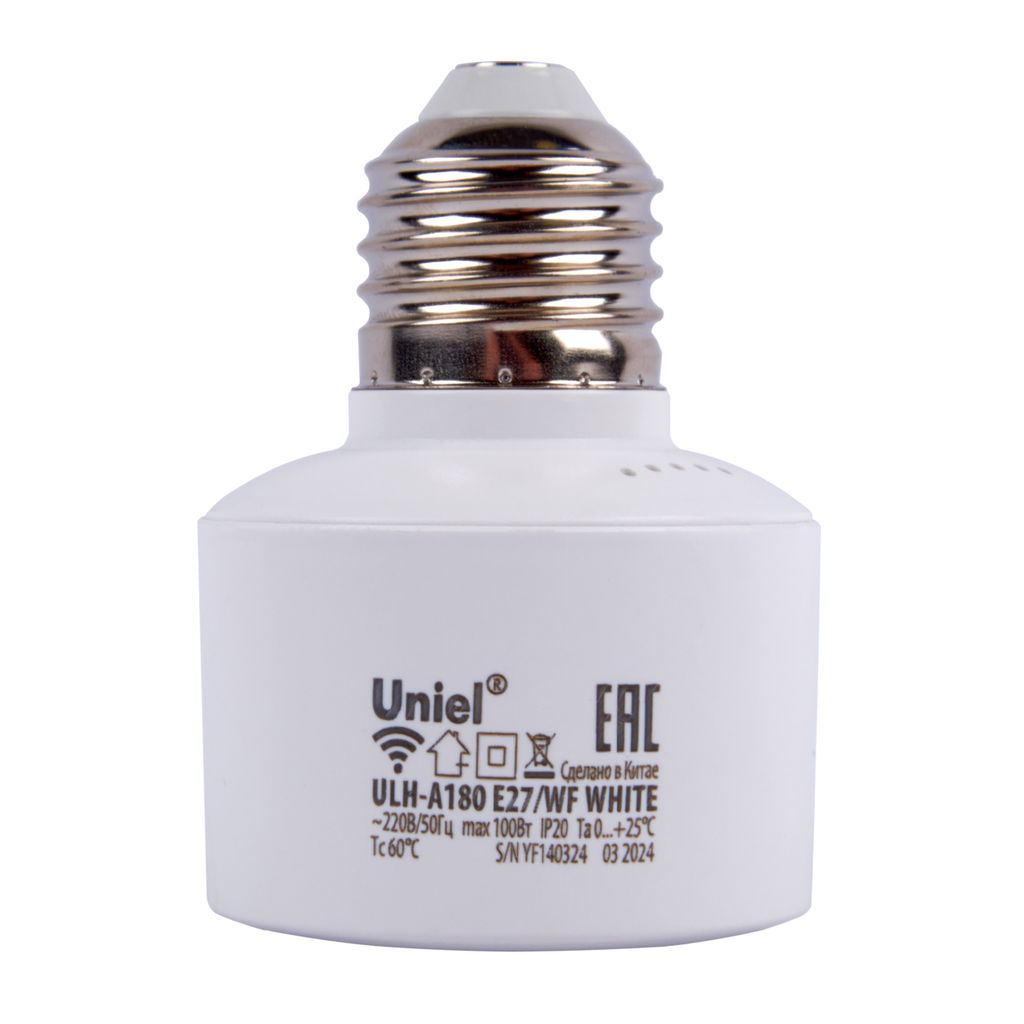 ULH-A180 E27/WF WHITE Умный патрон-адаптер Wi-Fi+Bluetooth, под лампу Е27. 220В. 100Вт. Белый. Голосовое управление+приложение UnielSmart. TM Uniel - Volpe фото 2