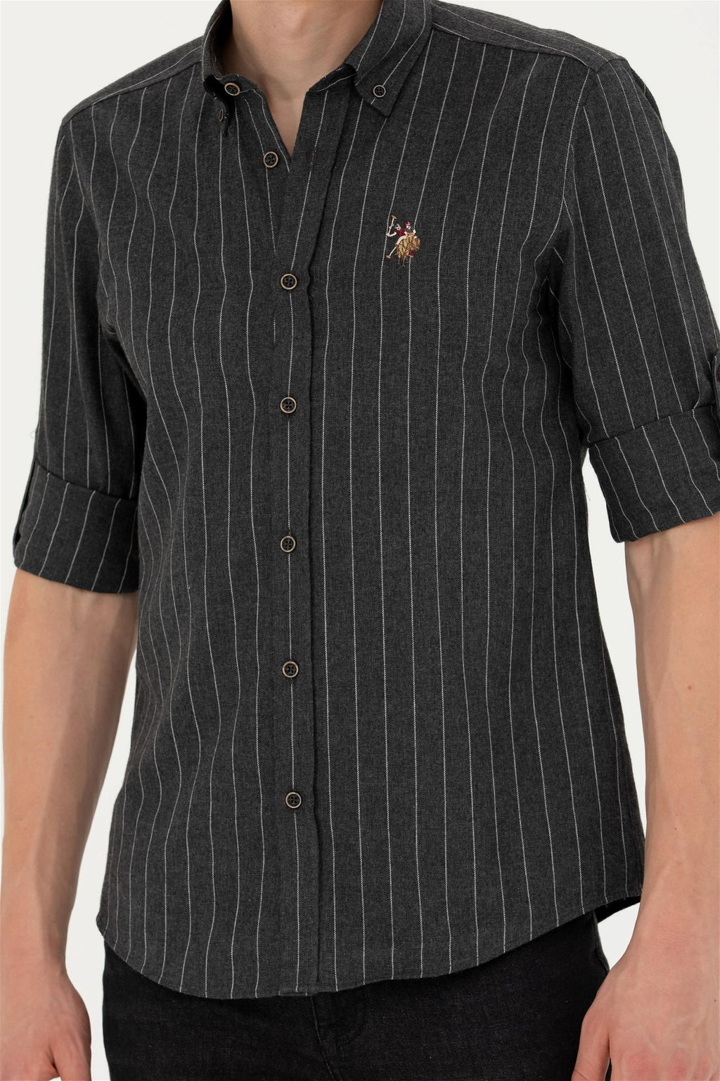 Мужская рубашка антрацитового цвета с длинным рукавом - U.s. polo assn фото 6