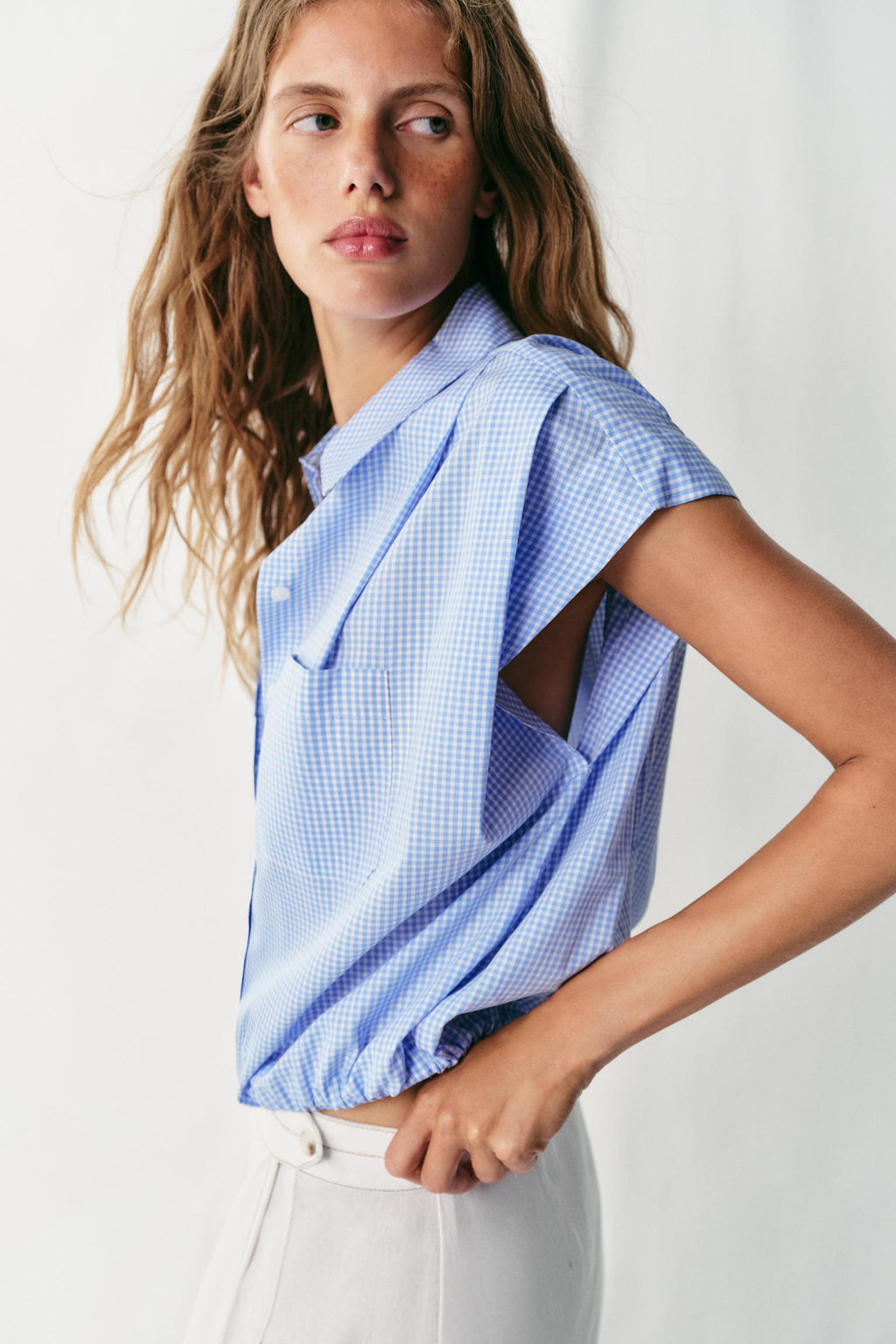 CAMISA CORTA CUADRO VICHY / Azul / Blanco