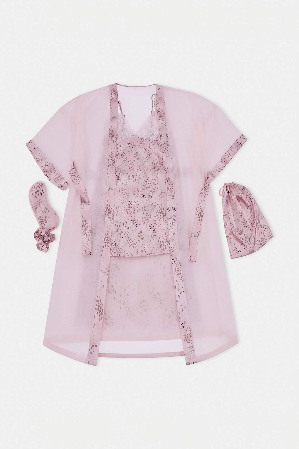 Pembe Renkli Leoplarl? Saten Dokuma 7li Pijama Tak?m?-Gecelik Ceyiz Set THMSS26PT00243