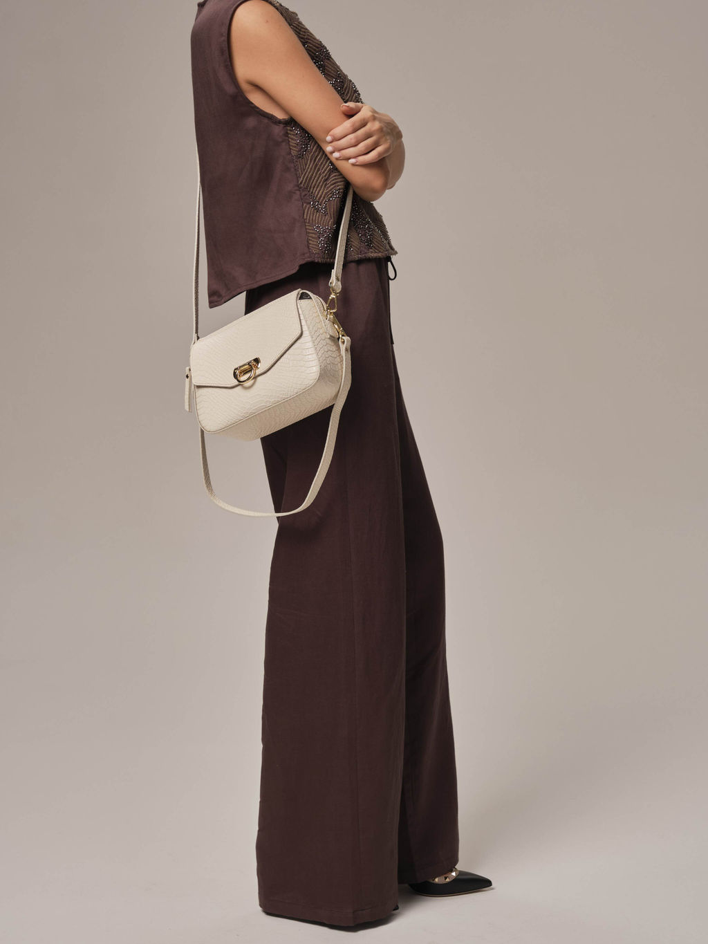 Женская сумка кросс-боди Azaro 3684 бежевый лен/питон