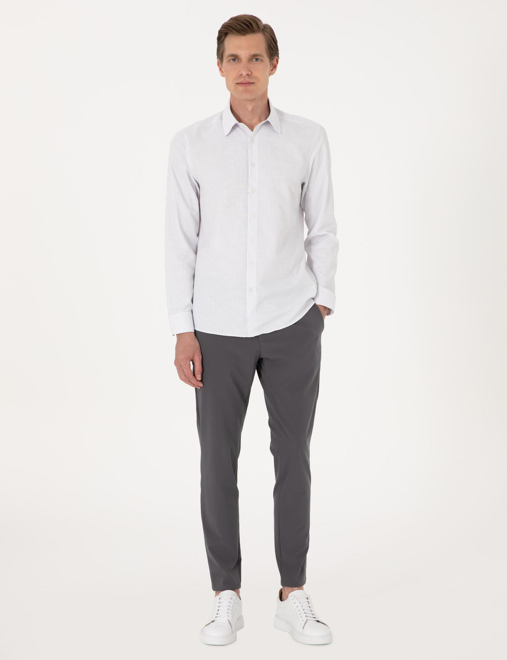 Gri Kareli Slim Fit Uzun Kollu G_mlek - Pierre cardin фото 4