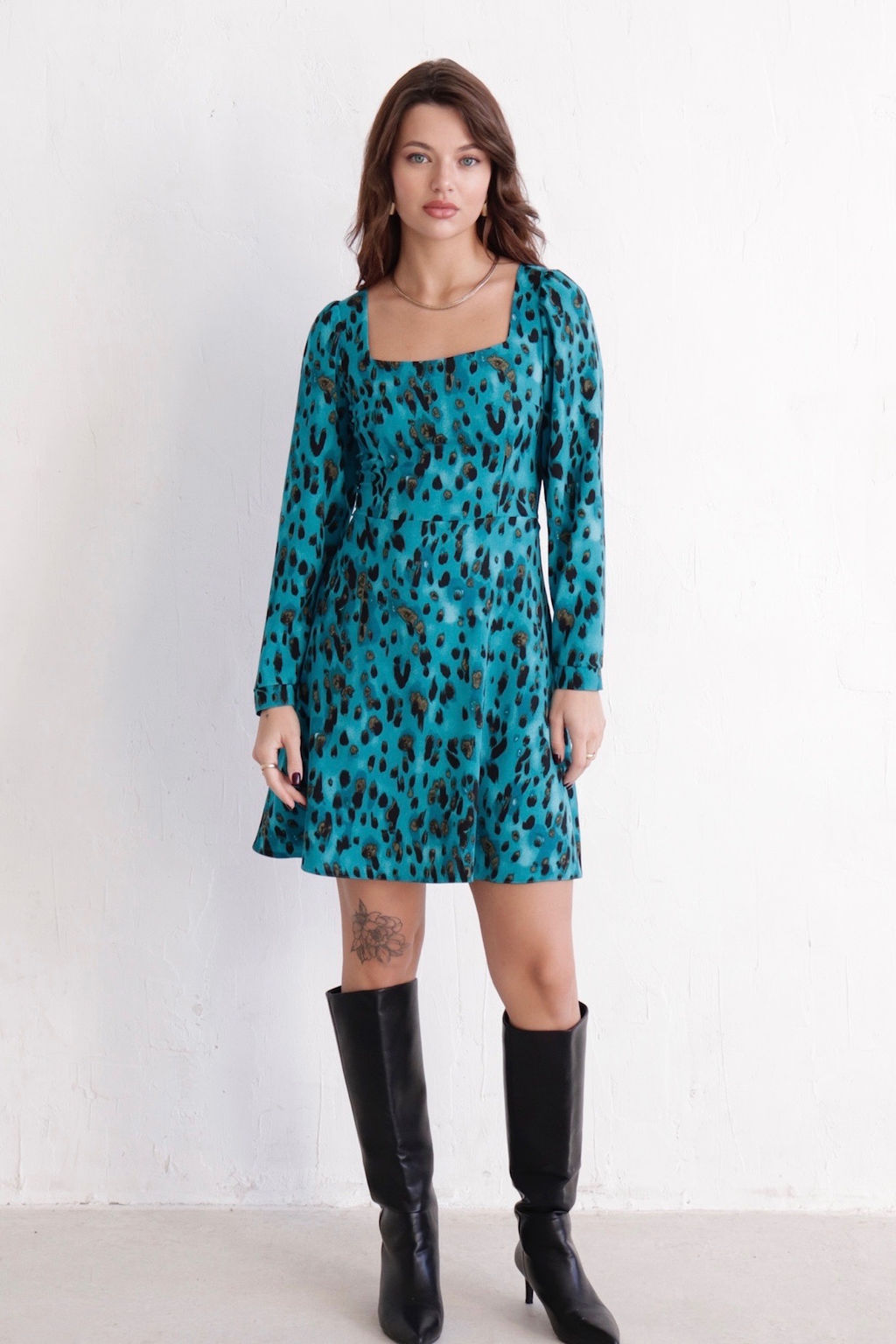 Платье с вырезом каре бирюзовое - Martichelli фото 3