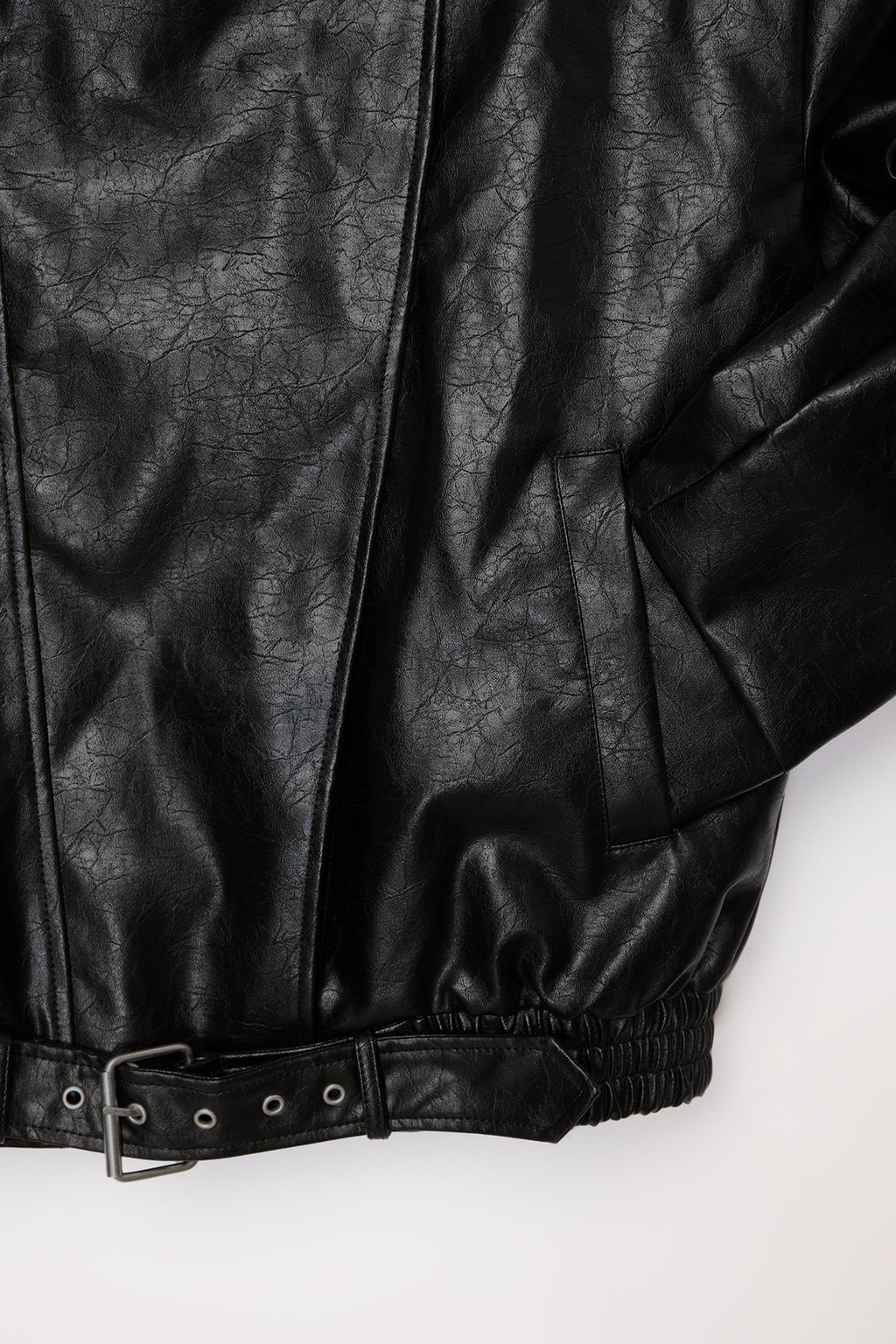 Siyah Oversize Kal?p Suni Deri Parlak Biker Ince Ceket Mont TWOAW26MO00064 - Trendyolmilla фото 3