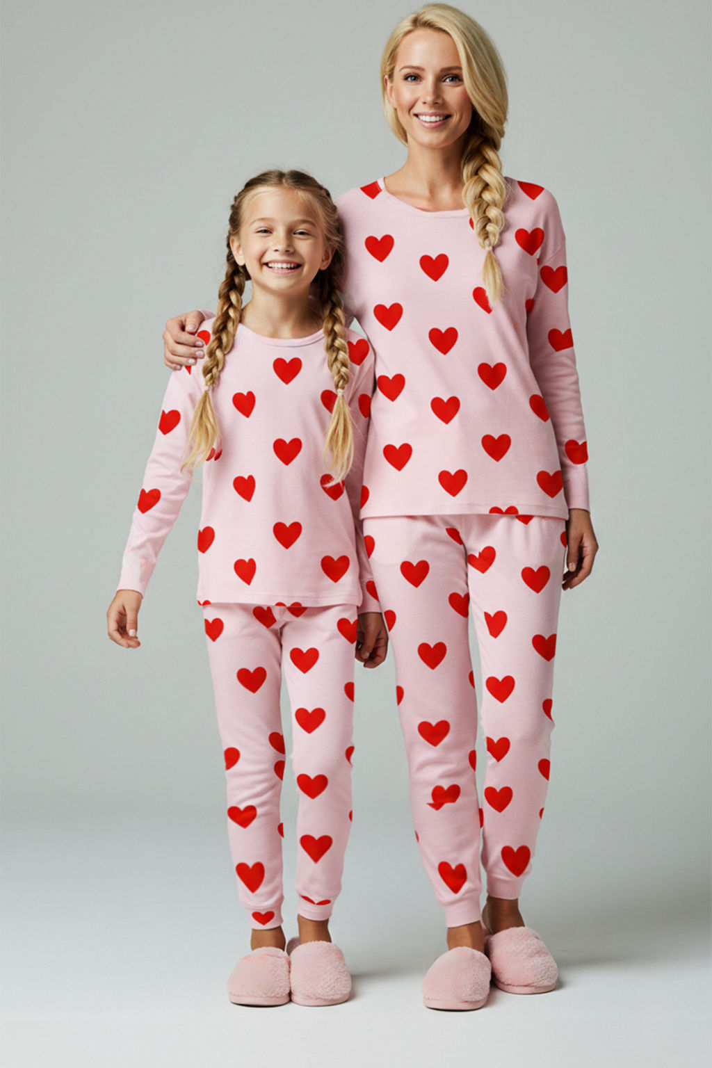 Pembe Yumusak Dokulu Pamuk Kalp Bask?l? Regular K?z Cocuk Orme Pijama Tak?m? TKDAW26PT00002 - Trendyolmilla фото 3