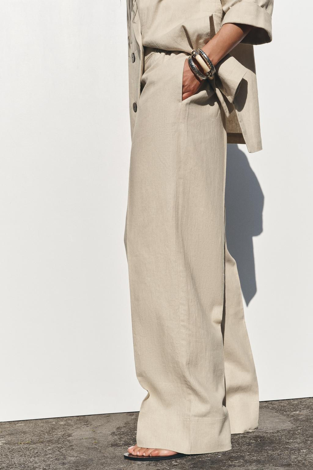 WIDE-LEG LINEN-BLEND TROUSERS - Zara фото 10
