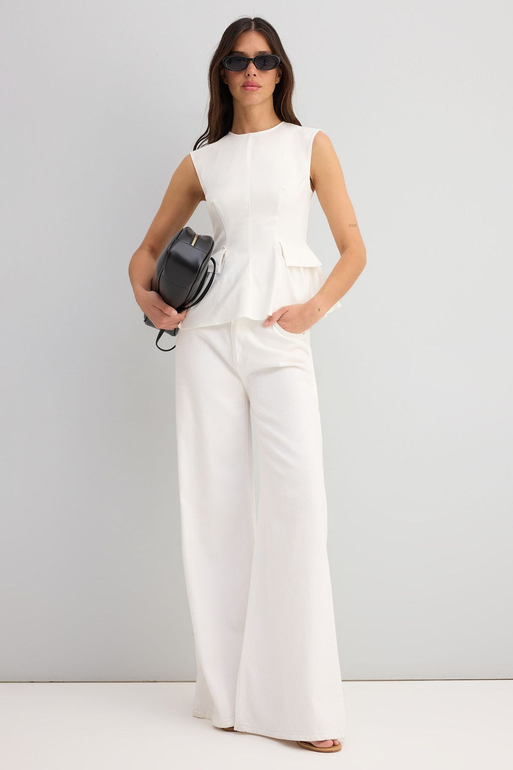 Ekru Pamuklu Gabardin Peplum Cep Detayl? Dokuma Bluz TWOSS25BZ00538
