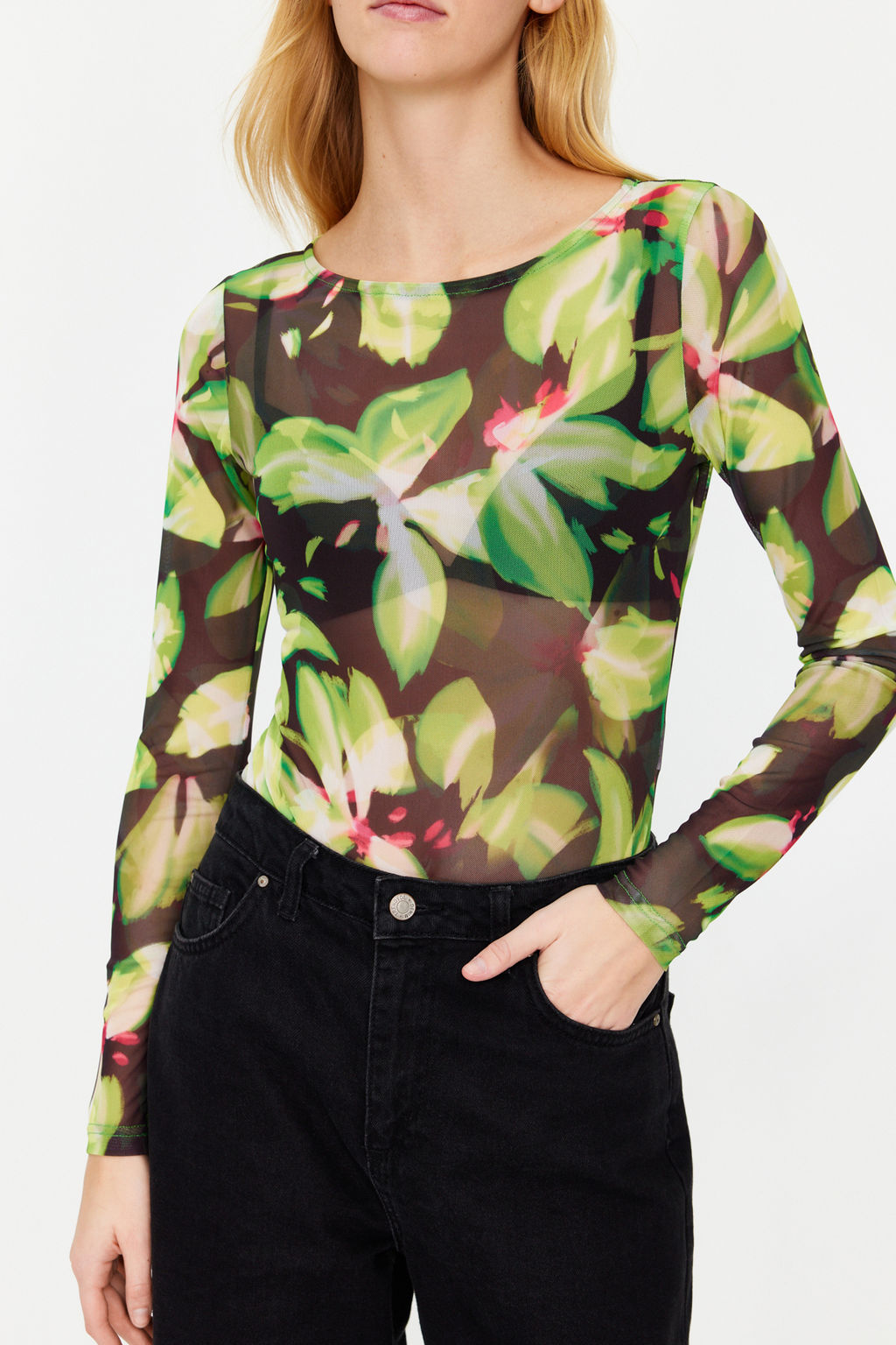 Yesil Bask?l? Tul C?tc?tl? Transparan Orme Body TWOAW24BD00051 - Trendyolmilla фото 4