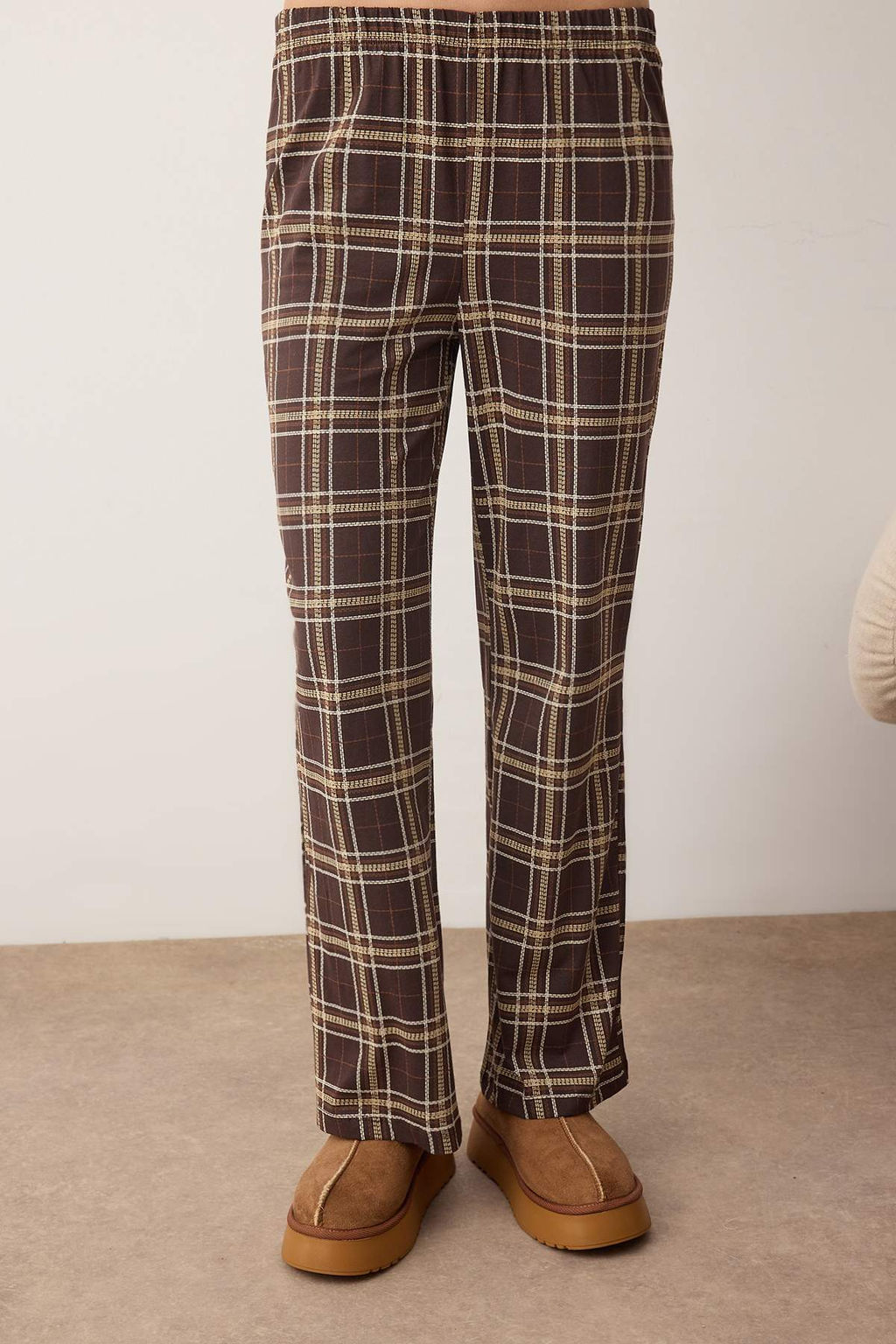 Siyah %100 Pamuklu Kalpli Ekoseli Orme Pijama Tak?m? THMAW26PT00063