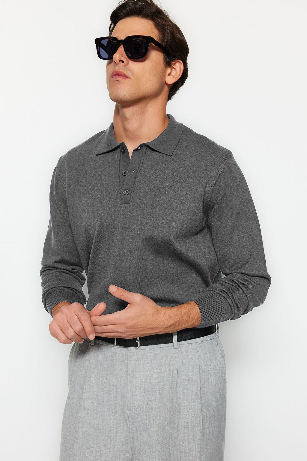 Antrasit Regular Polo Yaka Duz Kazak TMNAW24KZ00067