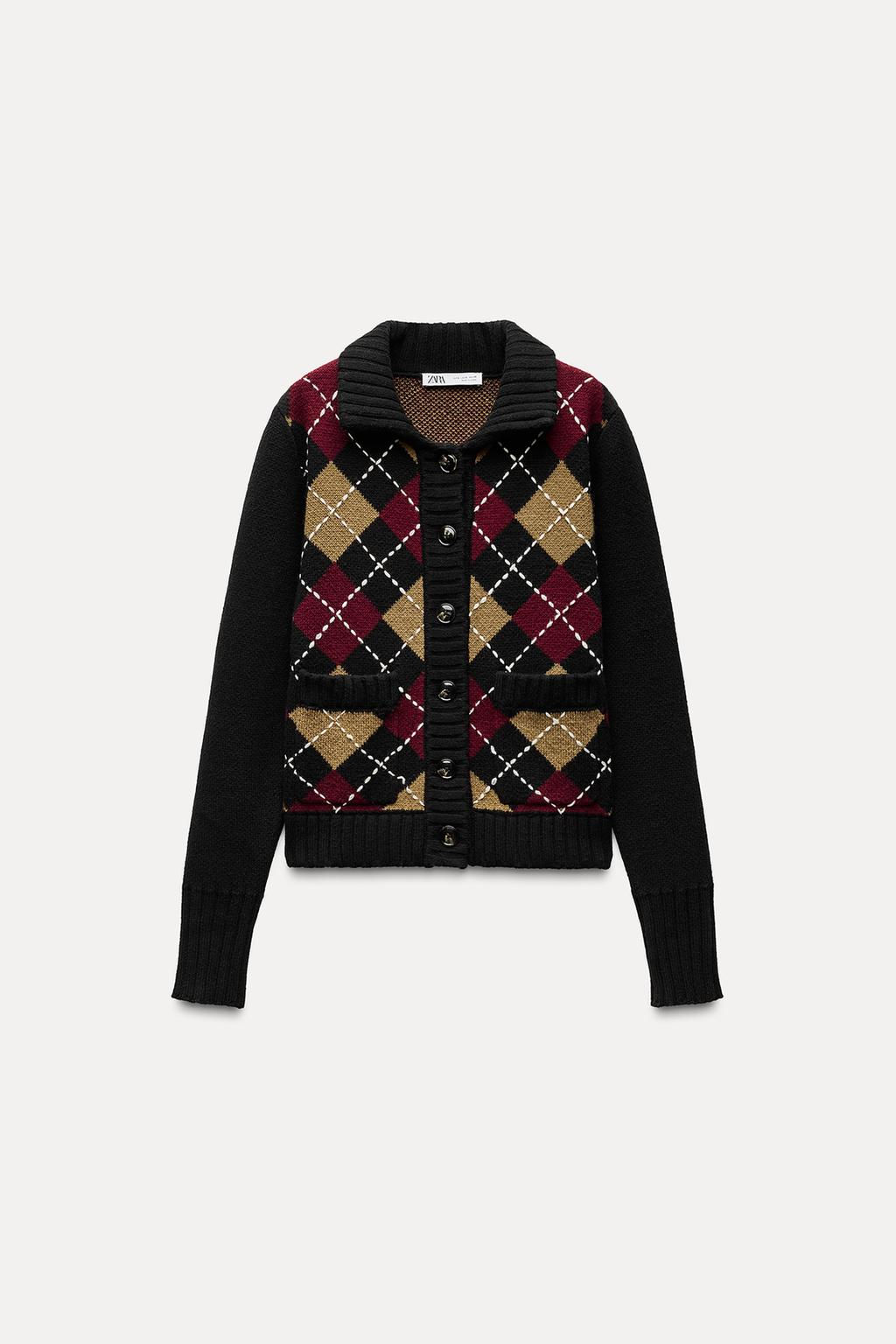 DIAMOND PATTERN KNIT CARDIGAN - Zara фото 4