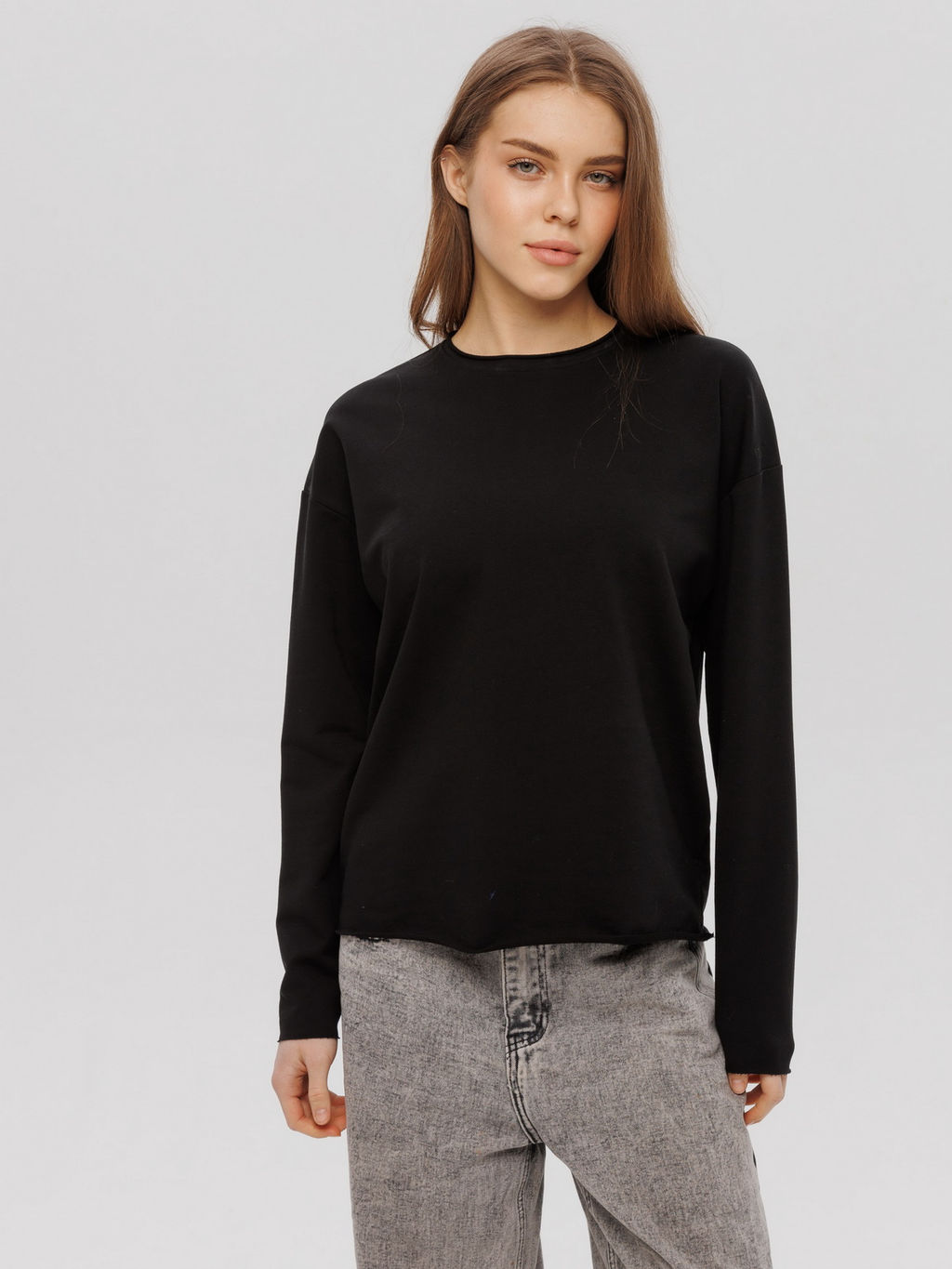 Женский лонгслив из футера 2-х нитки Lingeamo черный ВК-25 (35)  фото 14