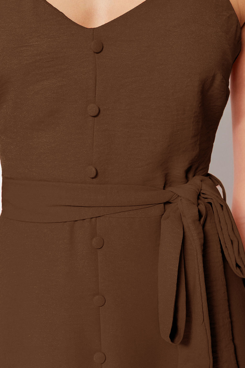 Kahverengi Kusakl? A-Kesim Volanl? Dugme Detayl? Dokuma Maxi Elbise TWOSS23EL02271