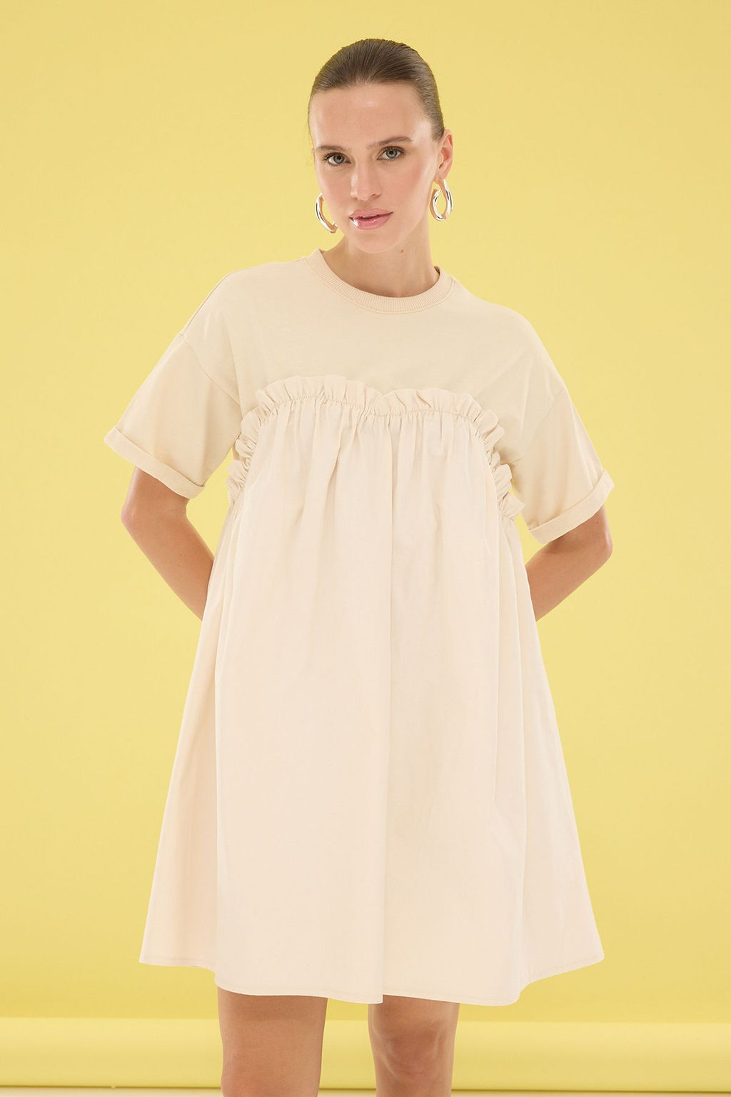 Tas Genis Kesim Orme Mixli Mini Dokuma Elbise TWOSS25EL00034