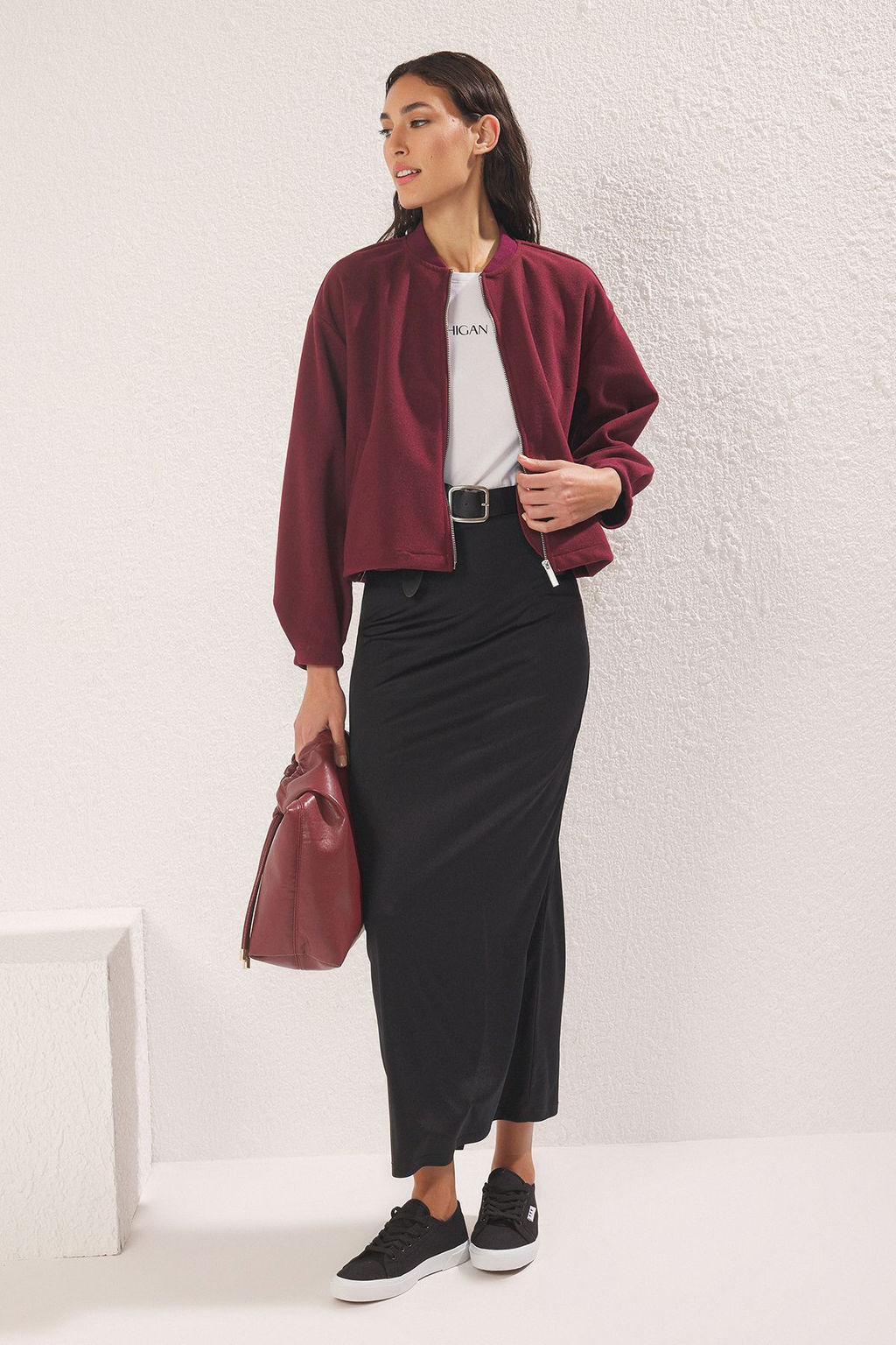 TRENDYOLMILLA Siyah Oversize Kase Bomber Ceket Mont TWOAW25MO00053