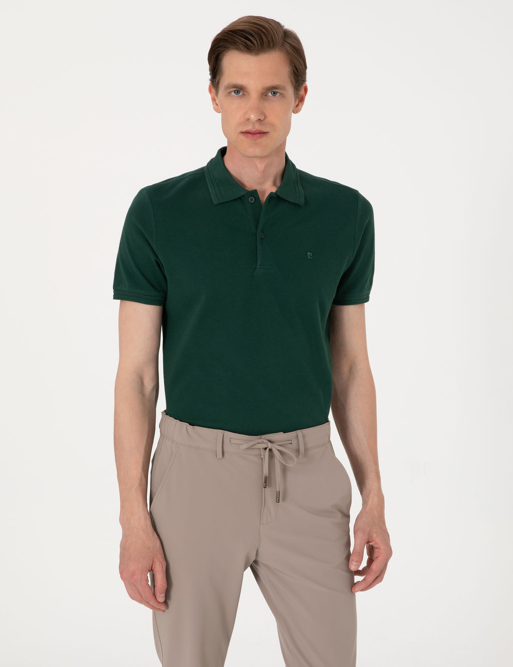 Koyu Ye_il Slim Fit %100 Pamuk Polo Yaka Basic Ti__rt