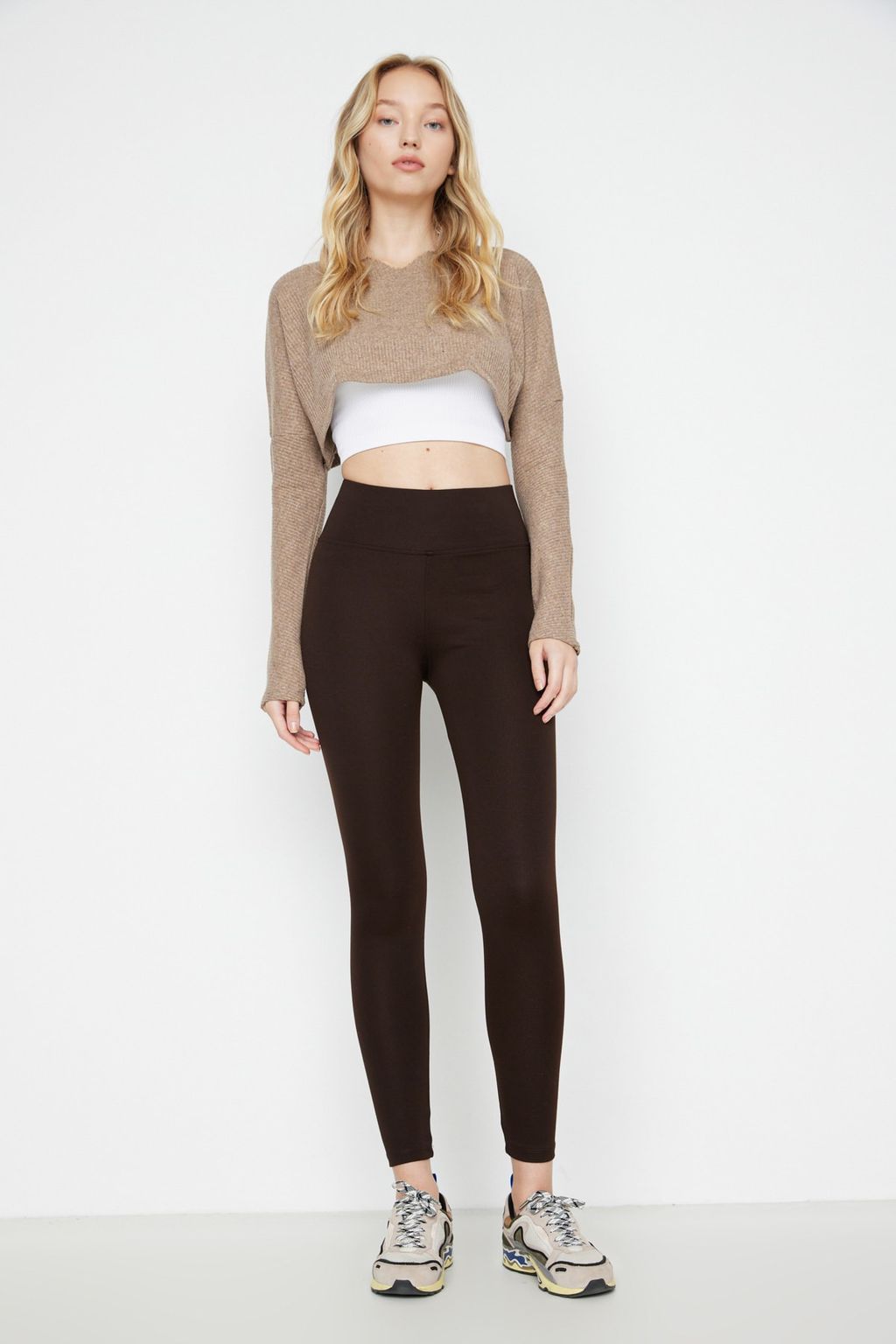 Siyah Yuksek Bel Basic Beli Lastikli Interlok Orme Tayt TWOAW20TA0047 - Trendyolmilla фото 14