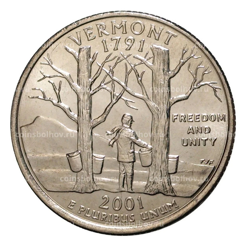 Монета 25 центов 2001 года D Штаты и территории - Вермонт