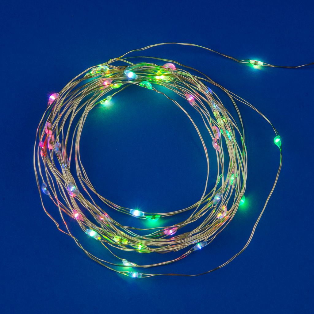 ULD-S0500-050/DTB/3AA/RC RGB IP20 DEW Гирлянда светодиодная Роса на батарейках 3AA (не в/к), 5м. 50 светодиодов. RGB свет. Пульт ДУ (в/к). Провод прозрачный. TM Uniel