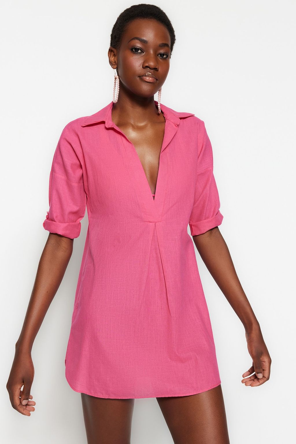 TRENDYOLMILLA Beyaz Dokuma Flaml? Pamuk Mini Plaj Elbisesi TBESS21EL3979 фото 30