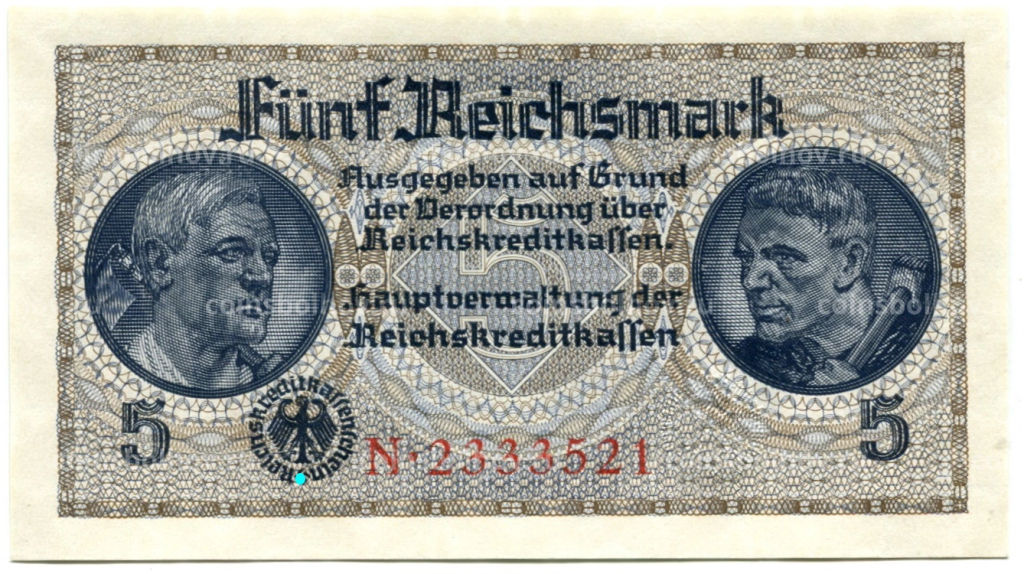 Банкнота 5 рейхсмарок 1940 года Германия (Для оккупированных территорий)