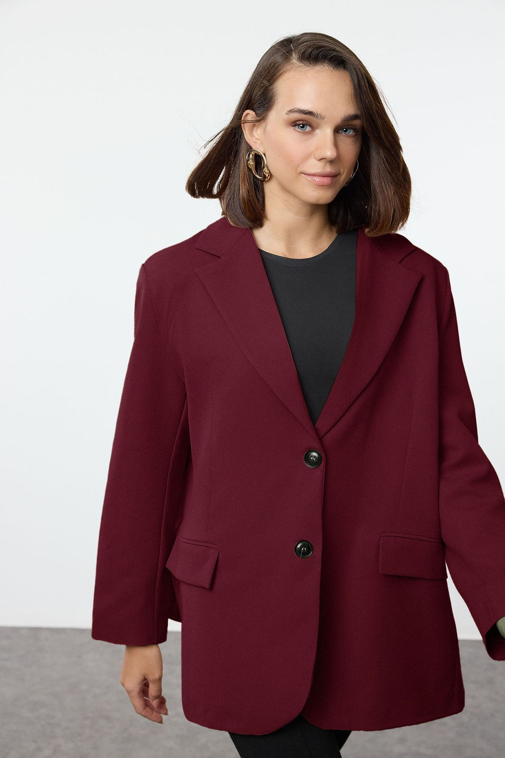 Bordo Ekstra Oversize Dokuma Blazer Ceket TWOAW24BC00107